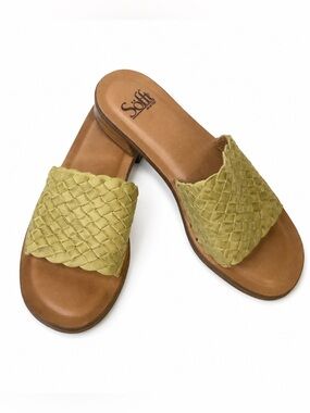 SOFFT Women's ARDEE Woven Mojito Green Leather Open Toe Slide Sandals 8.5 NEW